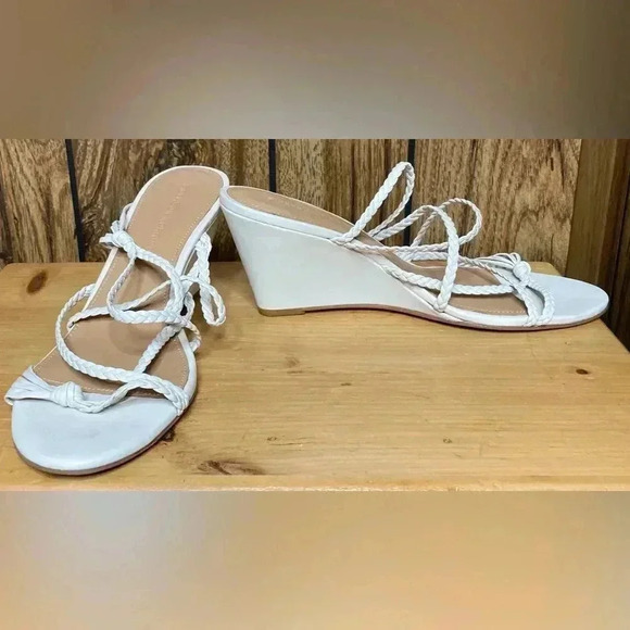 SIGERSON MORRISON White Braided Leather Strappy Wedge Sandal Sz 39 Shoes Maddie - Picture 2 of 10